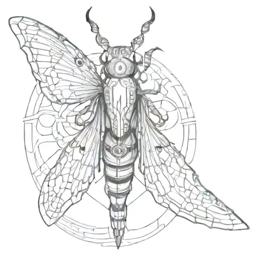 cyber sigil moth black and grey tattoo tattoo design idea