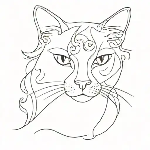cat's face with defined curly hair tattoo design idea