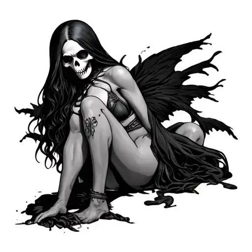female grimreaper in thong tattoo design idea