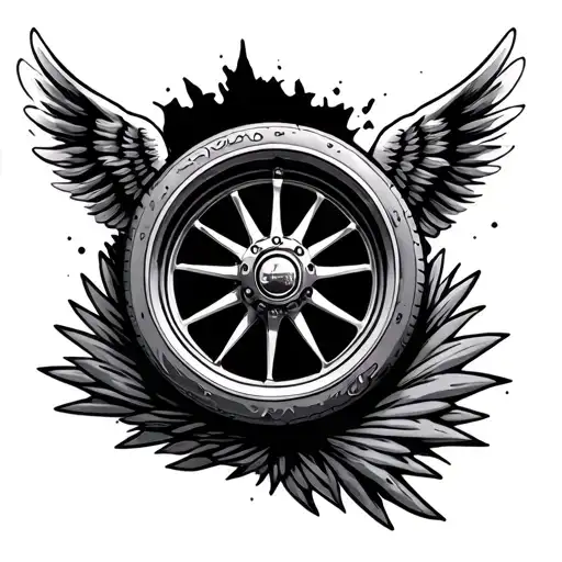 wheel with wings tattoo design idea