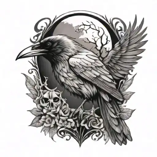 raven with a  crone tattoo design idea