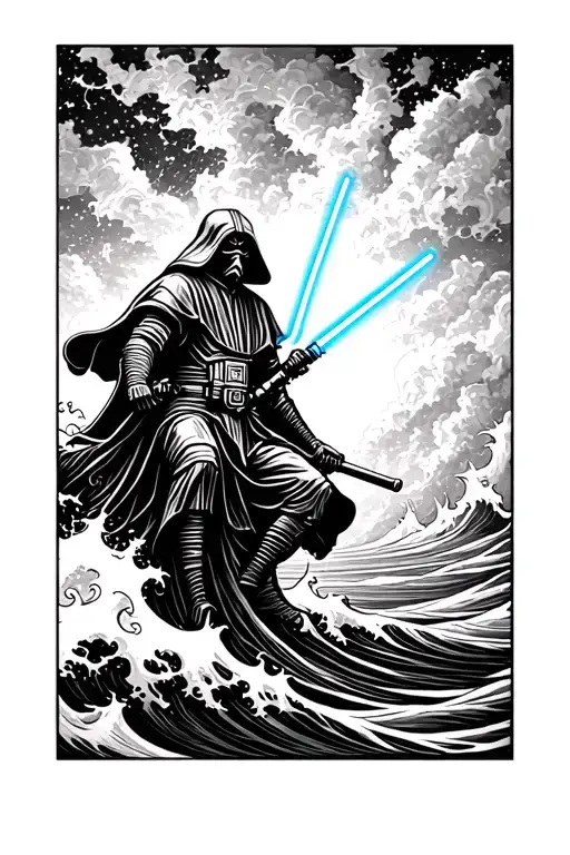 jedi riding the waves tattoo design idea
