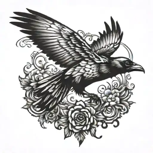 a crow flying tattoo design idea