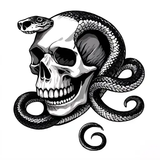 Skull with snakes tattoo design idea