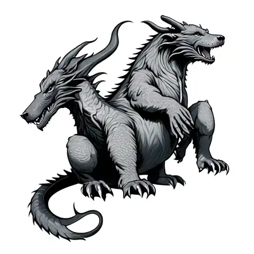 dragon controlling bulls and bears sitting tattoo design idea