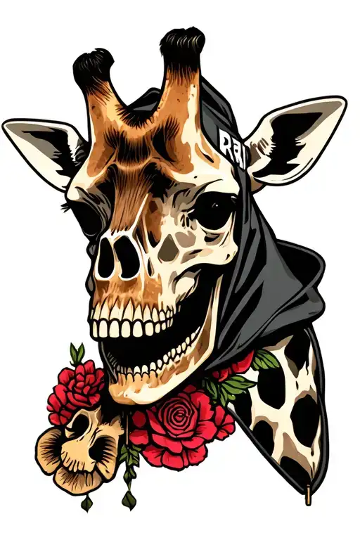 giraffe in skull hoodie tattoo design idea