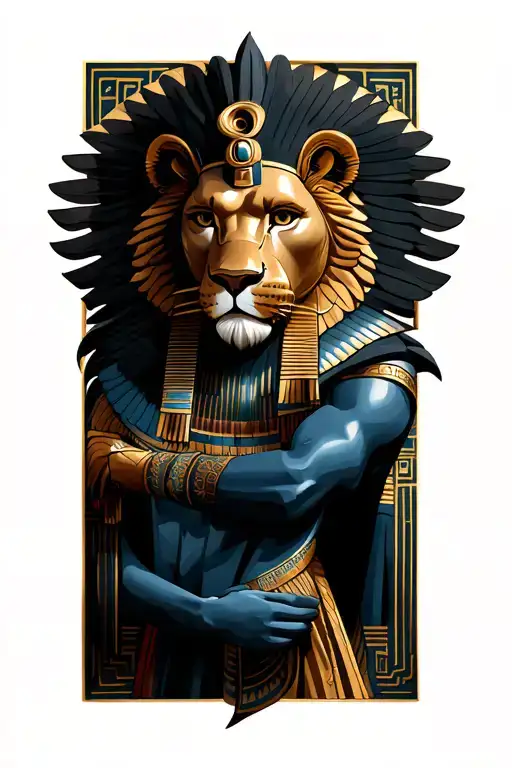 Egyptian lion god holding tattoo design idea