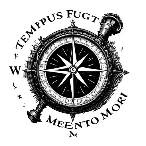 compass, text saying "Tempus Fugit Memento Mori", lighthouse tattoo design idea