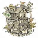 money, family, wealth, trap house tattoo design idea