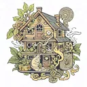 money, family, wealth, trap house tattoo design idea