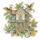 money, family, wealth, trap house tattoo design idea