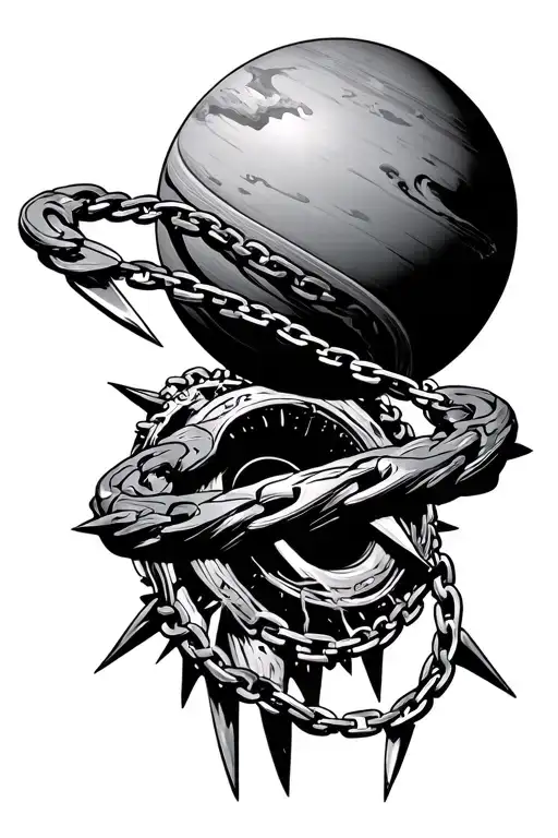 flail spiked planet chain handle tattoo design idea