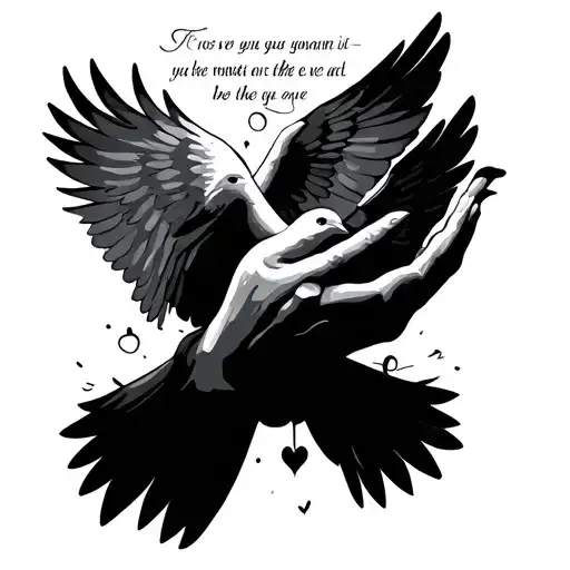 quote and pray hands with doves tattoo design idea
