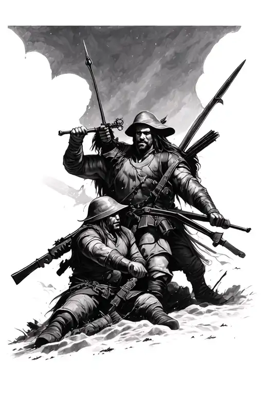 brave at war battle scene tattoo design idea