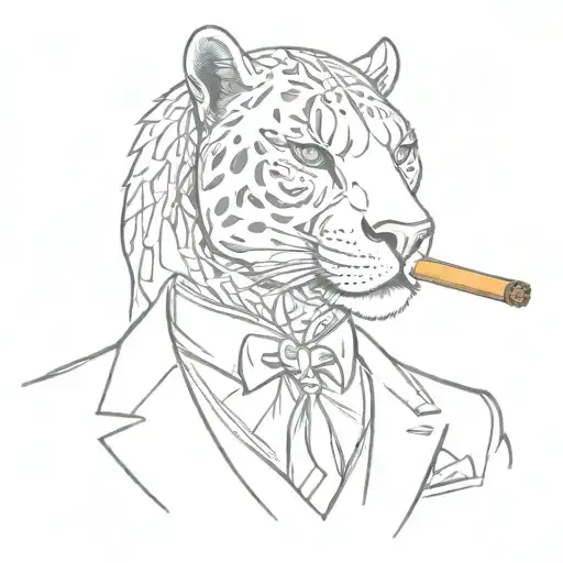 panther wearing a 3 piece suit smoking a cigar tattoo design idea