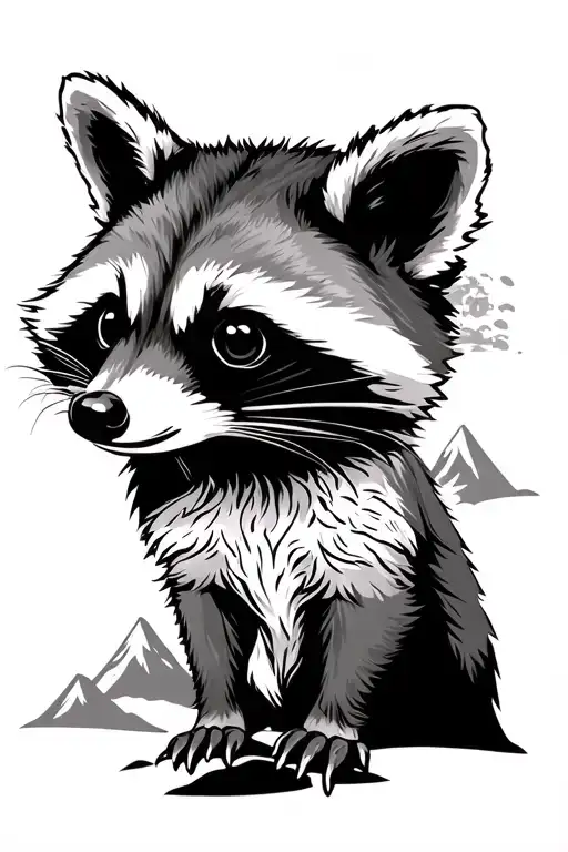 Raccoon with mountain background tattoo design idea