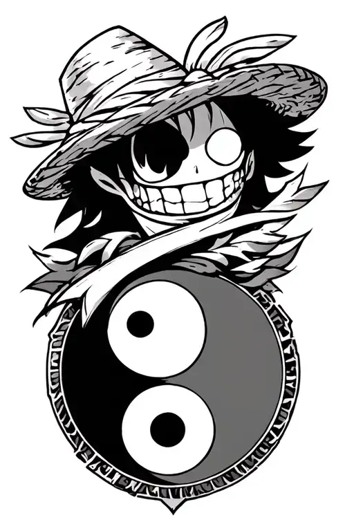 mamba logo with yin yang and strawhat of one piece anime. tattoo design idea