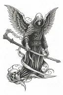 facelessgrim reaper with wings holding scythe  tattoo design idea