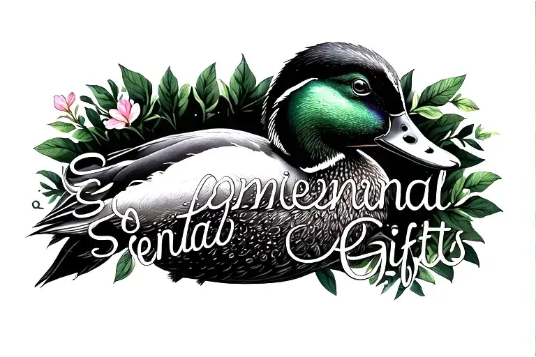 cursive letters spelling "Sentimental Gifts" with a mallard duck incorporated  tattoo design idea
