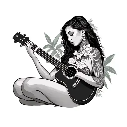 bare breasted hawaiian girl with uke tattoo design idea