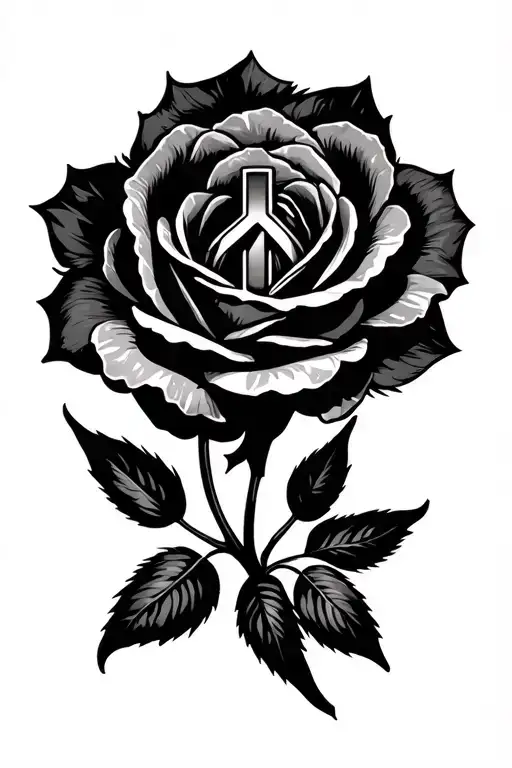 tattoo of mental peace sign with single stroke rose flower on men finger  tattoo design idea