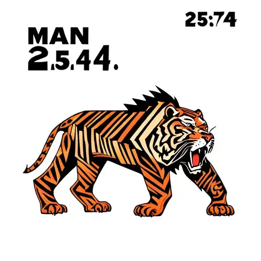 "MAN 25:74" saber toothed tiger sleeve tattoo design idea