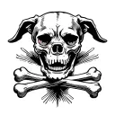 Jolly Roger dog head skull with a bone in the canines tattoo design idea