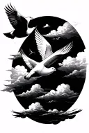 clouds and dove flying tattoo design idea