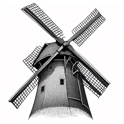 dutch windmill tower tattoo design idea
