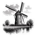 dutch windmill tower tattoo design idea