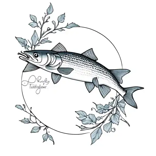 walleye and floral tattoo design idea