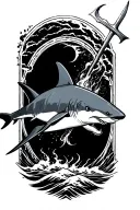 Thresher shark jumping, Trident de poseidon god tattoo design idea
