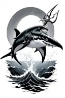 Thresher shark jumping, Trident de poseidon god tattoo design idea