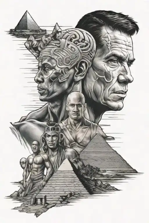 Tom Platz, John Cena, Michael Jackson, Tupac, Hulk, Leo Messi, Dr.Manhattan, Tutankhamun, Great Pyramid, Earth tattoo design idea