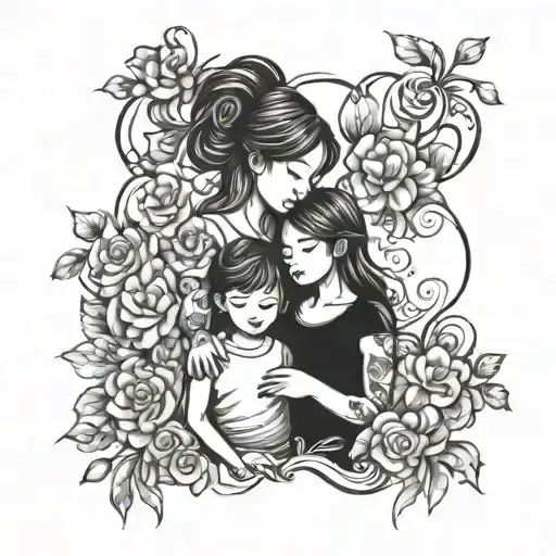 Family tattoo mom, son and daughter  tattoo design idea