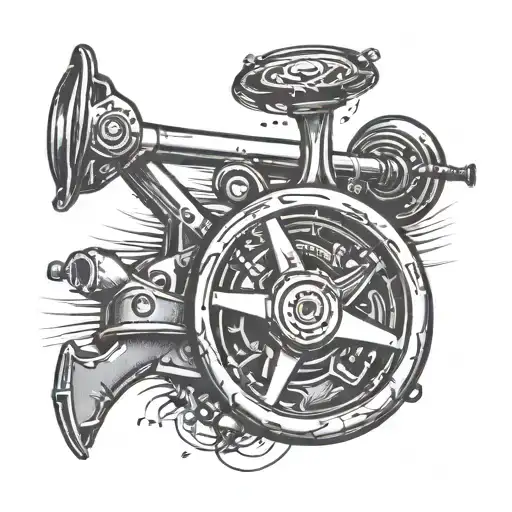 Combine a vintage car steering wheel with a wrench in a black-grey tattoo design symbolizing your love for cars and mechanics tattoo design idea