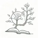 simple tree coming through book and gem stone  tattoo design idea