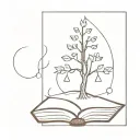 simple tree coming through book and gem stone  tattoo design idea