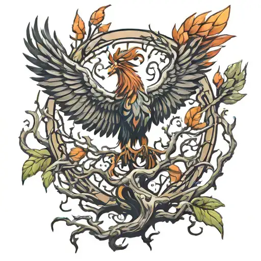 Phoenix Bird Inside A Tree Of Life tattoo design idea