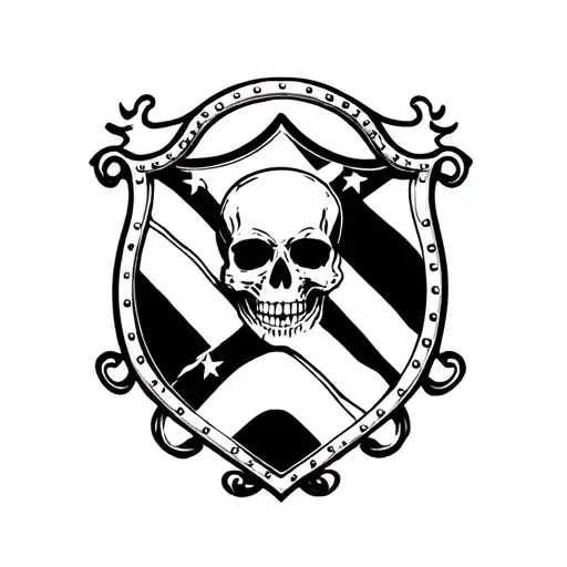 betsy ross flag with shield adorned skull surrounded tattoo design idea