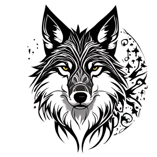 a mix of fox and wolf with forest shadows tattoo design idea