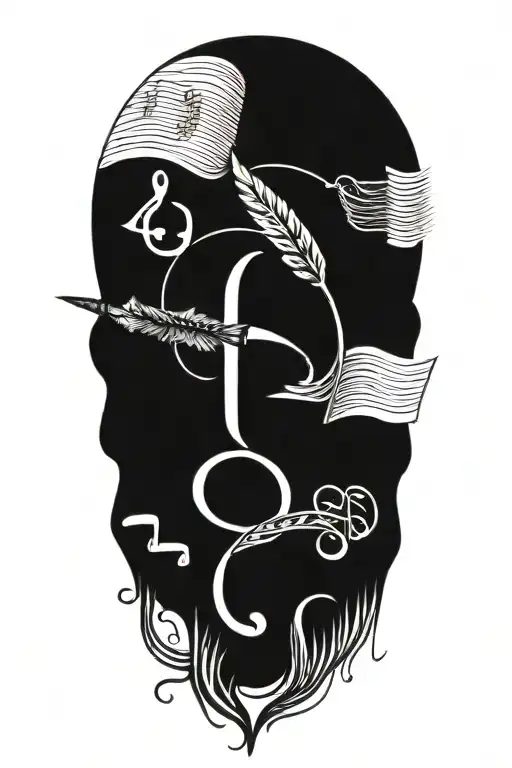 Incorporate a quill pen, book and musical notes intertwined with Buddhist symbols tattoo design idea