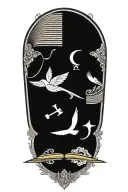 Incorporate a quill pen, book and musical notes intertwined with Buddhist symbols tattoo design idea