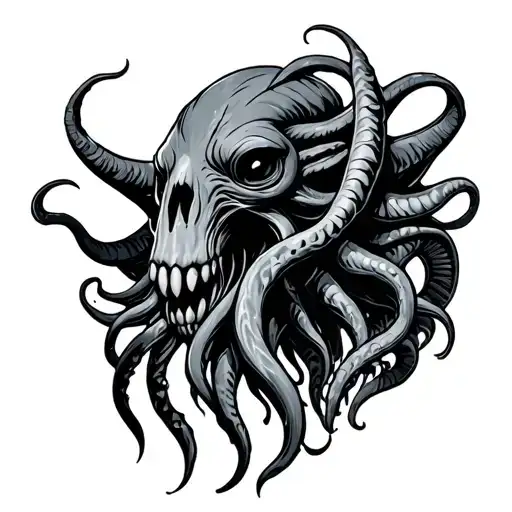 cthulhu head with cultist tattoo design idea