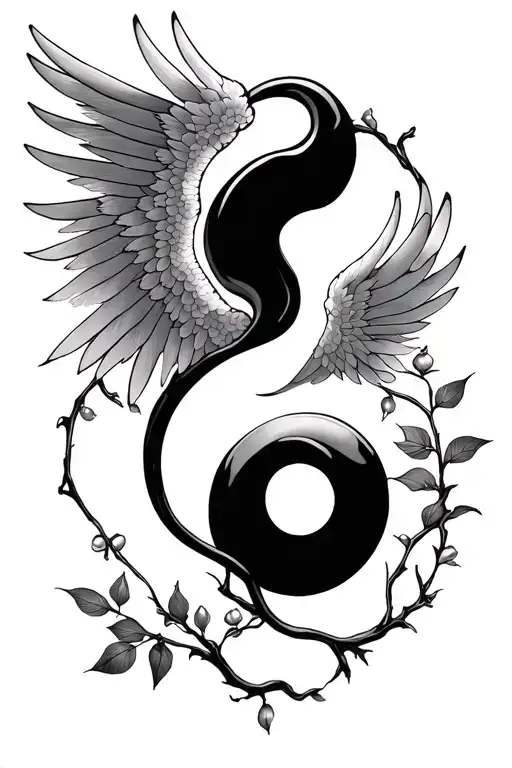jasmine vine wrapping wings around yin tattoo design idea