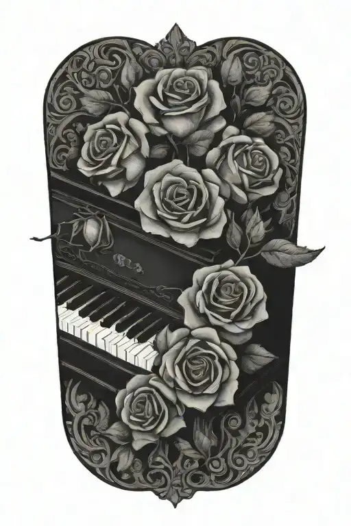 roses on piano tattoo design idea