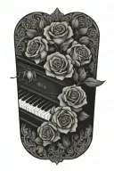roses on piano tattoo design idea