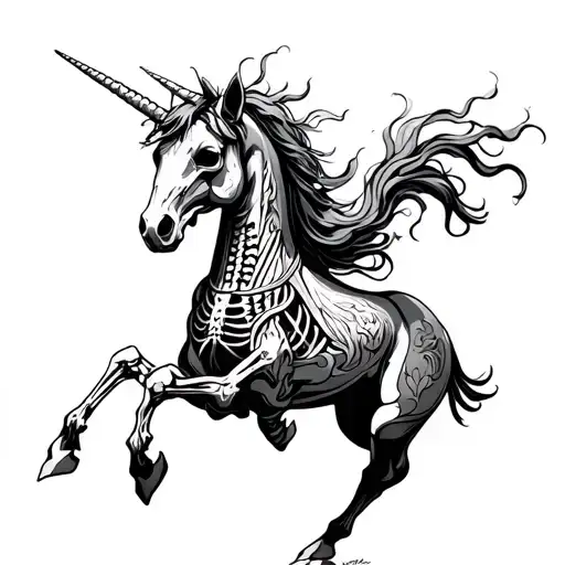 demon skelton unicorn running tattoo design idea