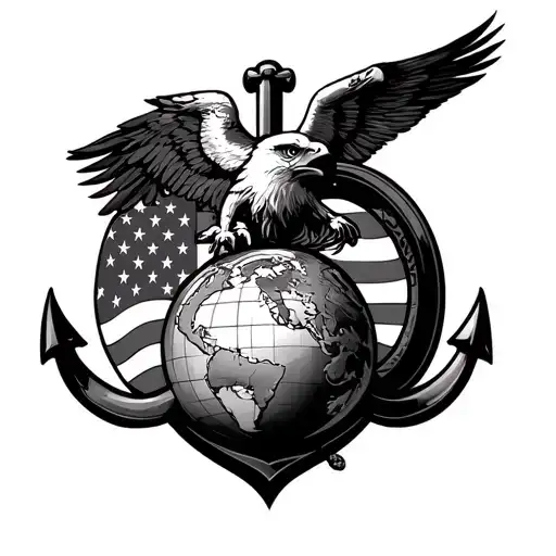 USA flag, King Leonidas,and Eagle globe and anchor tattoo design idea