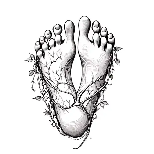 baby foot print with ivy vines tattoo design idea